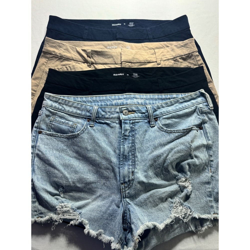 Old‎ Navy Shorts Bundle Womens 16 Pixie Chino OG Straight Denim Black Khaki Navy